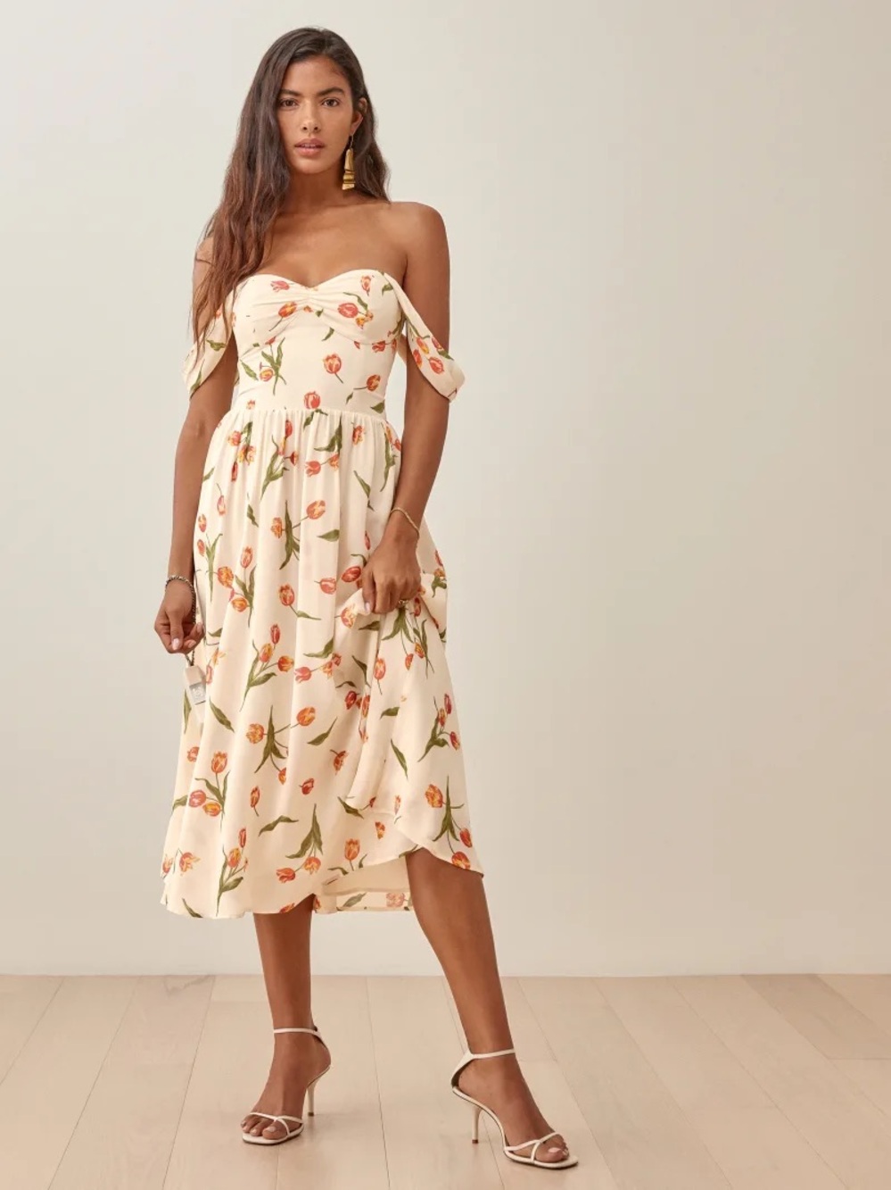 Reformation Violet Off-Shoulder Floral Midi Dress in Bianca Sz 4